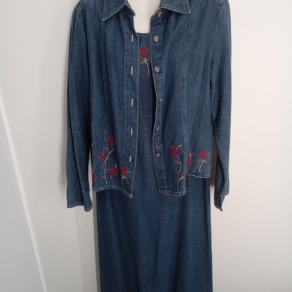 2 piece suit 100 % cotton dress and jacket , embroidered roses - Picture 5 of 5